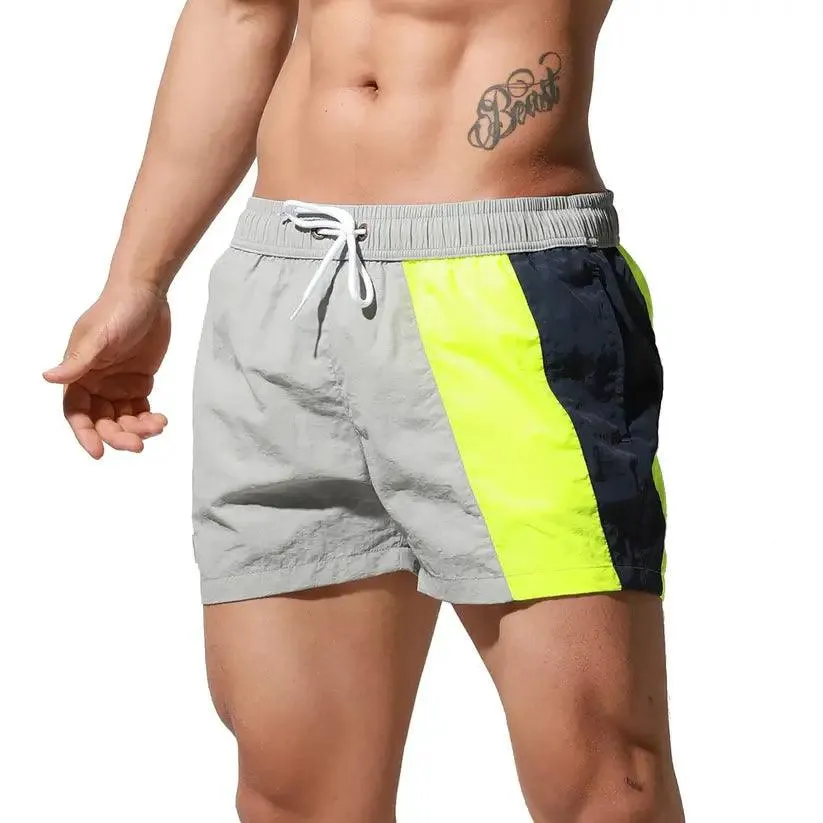 Men's Geometric Stitching Quick-Dry Board Shorts Nylon Swimwear