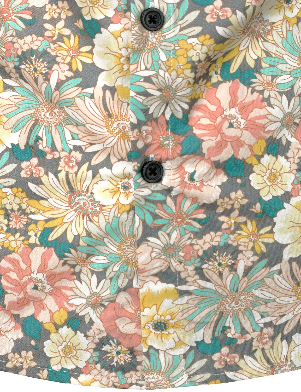 Men's Grey Cotton Floral Print Long Sleeve Shirt