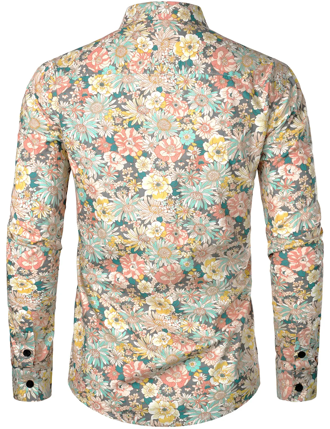 Men's Grey Cotton Floral Print Long Sleeve Shirt