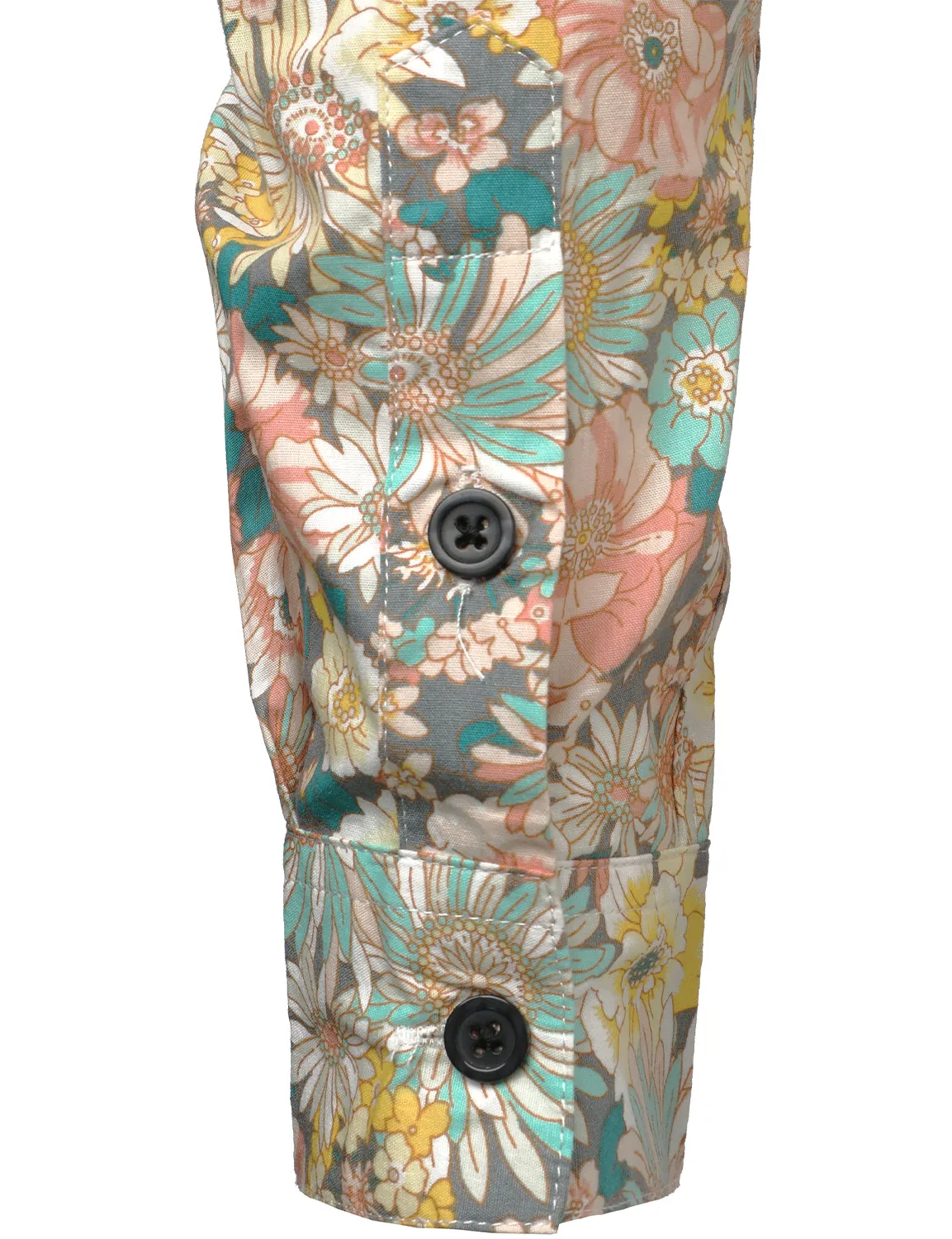 Men's Grey Cotton Floral Print Long Sleeve Shirt