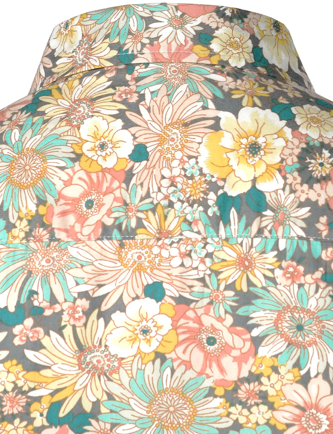 Men's Grey Cotton Floral Print Long Sleeve Shirt