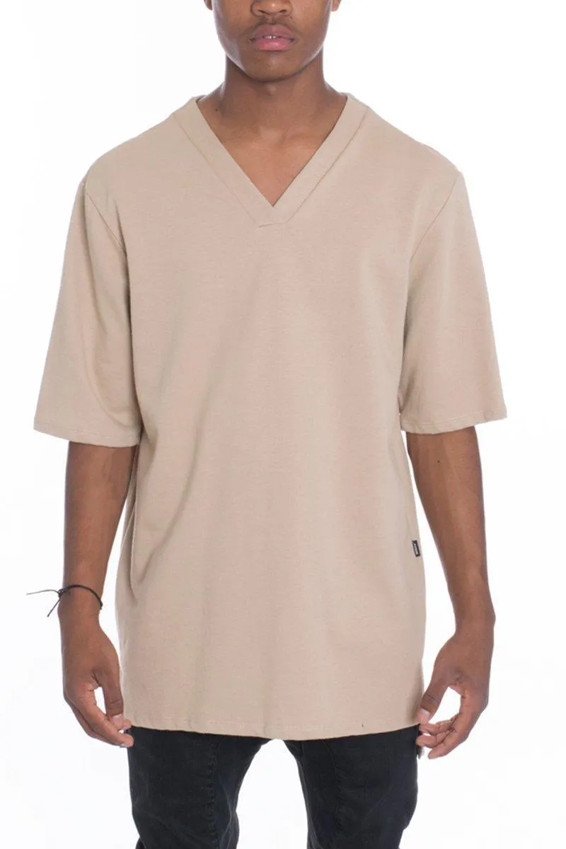 Mens Khaki V-Neck Short Sleeve Tee Shirt