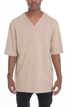Mens Khaki V-Neck Short Sleeve Tee Shirt