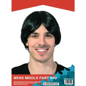 Mens Middle Part Black Short Wig