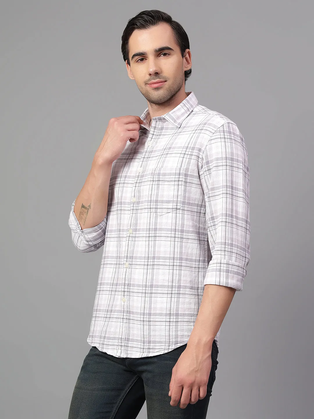 Men's Purple Checked Full Sleeve Casual Shirt