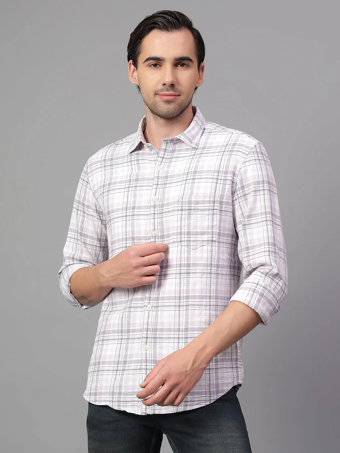 Men's Purple Checked Full Sleeve Casual Shirt