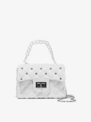 Monnalisa Girls Diamante Quilted Bag in White