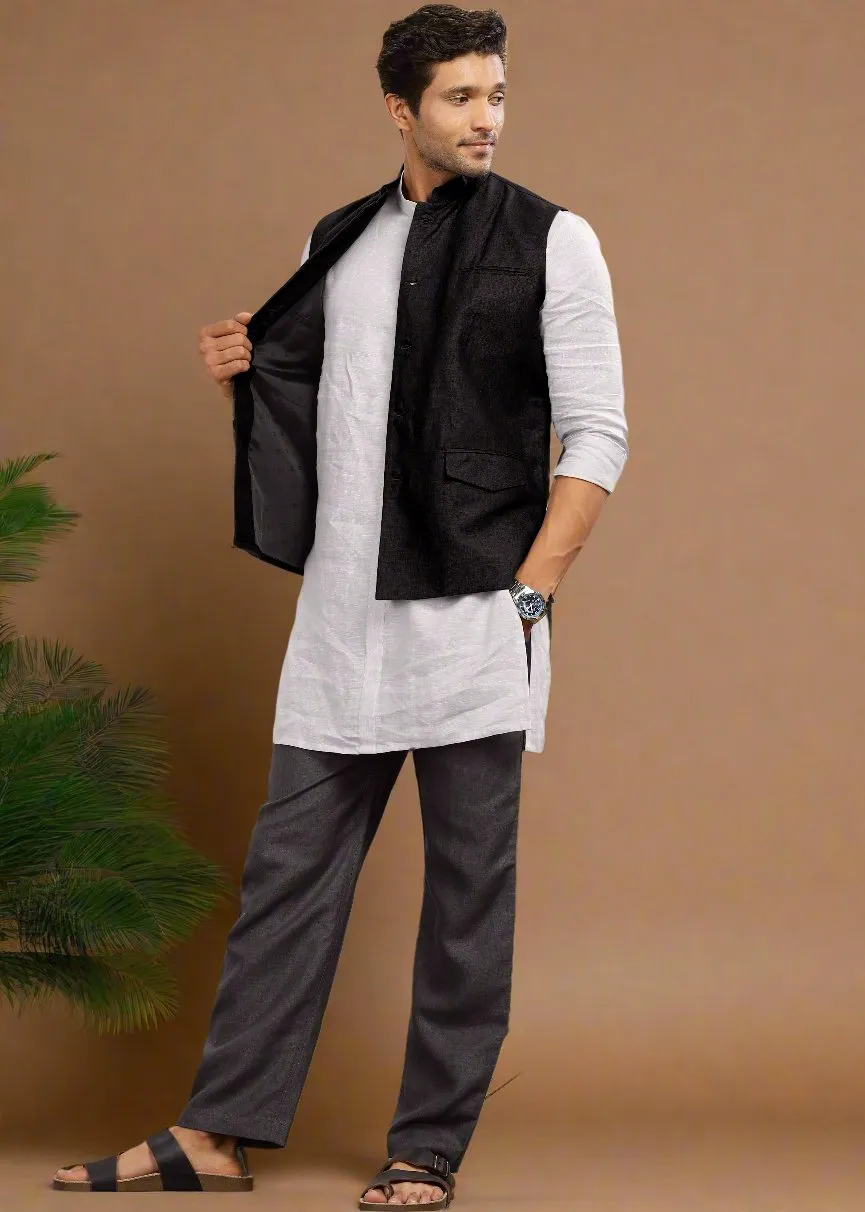 Nehru Pure Linen Jacket | Black
