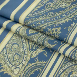 Printed Lining Design-30 Vintage Light Gold Paisley On Blue Stripes