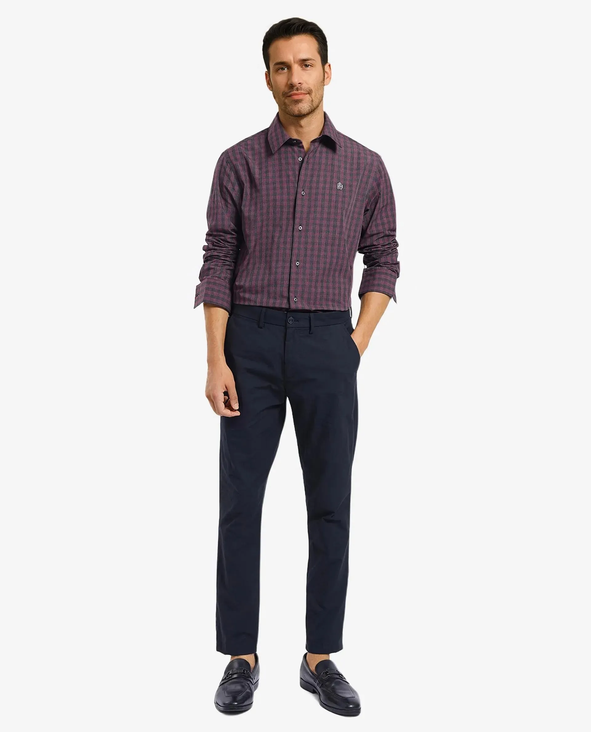 Rare Rabbit Men Otts Dark Maroon Cotton Poly Fabric Full Sleeve Regular Fit Checked Shirt