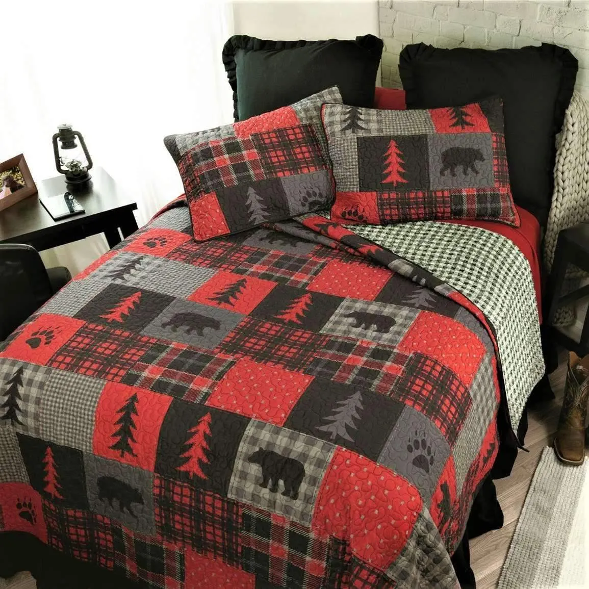 Red Bear Quilted Throw Blanket