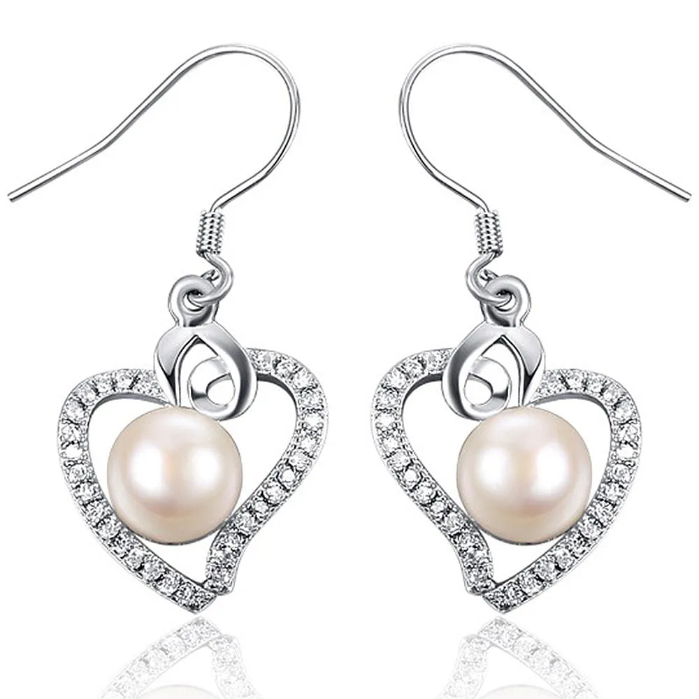 Solid 925 Sterling Silver Genuine Pearl Hook Earrings