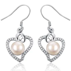 Solid 925 Sterling Silver Genuine Pearl Hook Earrings