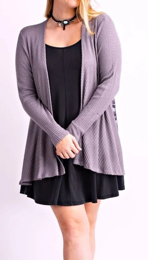 TAKE ME TO DANCE TONIGHT GRAY LACE CARDIGAN