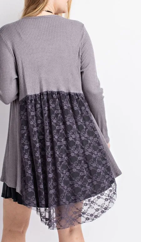 TAKE ME TO DANCE TONIGHT GRAY LACE CARDIGAN