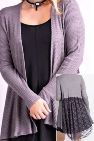 TAKE ME TO DANCE TONIGHT GRAY LACE CARDIGAN