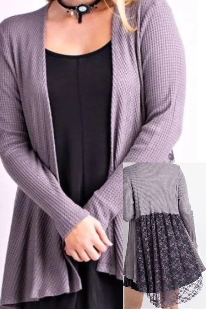 TAKE ME TO DANCE TONIGHT GRAY LACE CARDIGAN