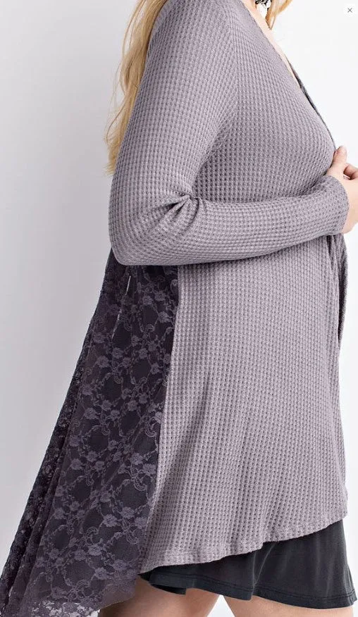TAKE ME TO DANCE TONIGHT GRAY LACE CARDIGAN