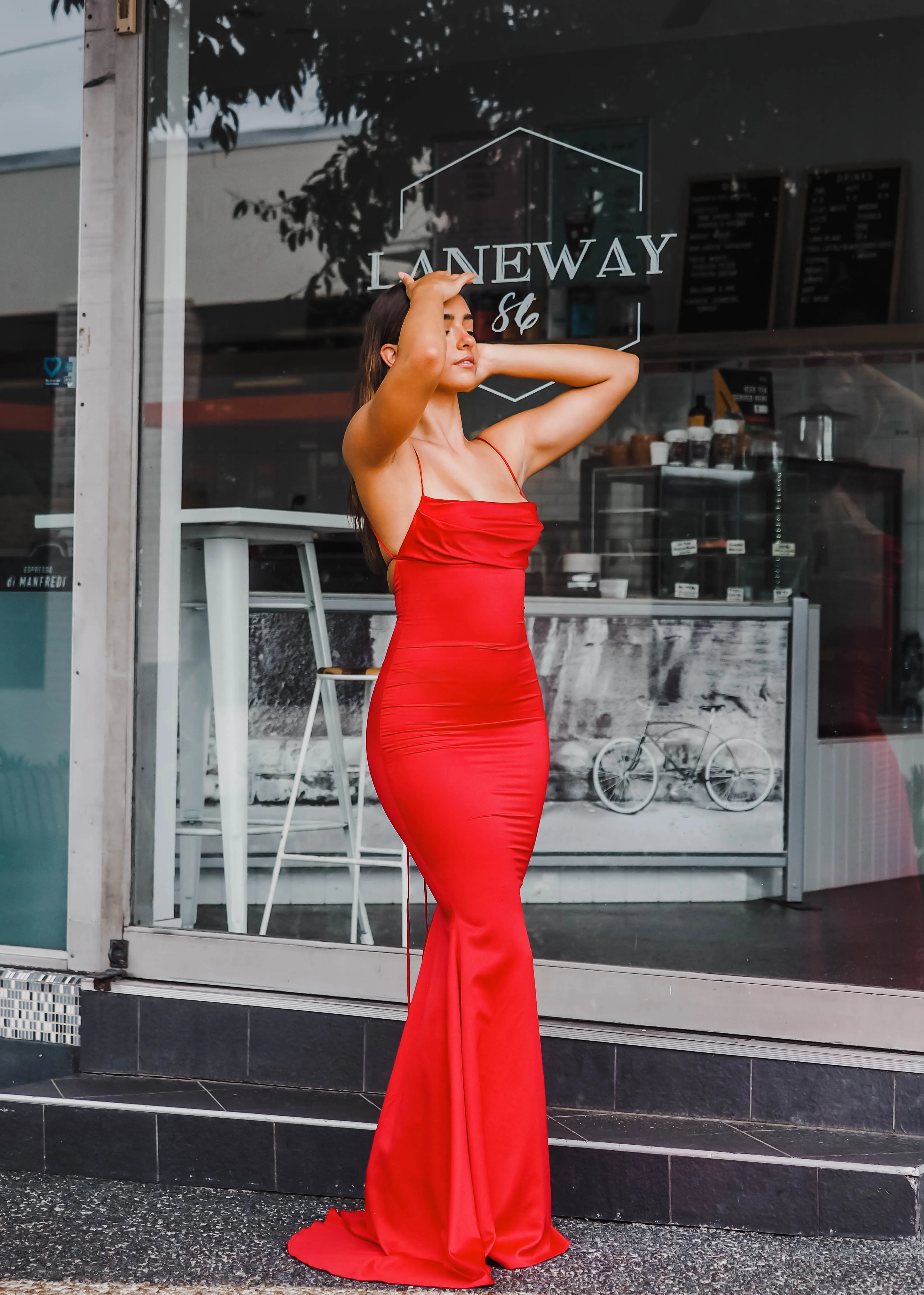 Vibrant satin dress cowl neck top mermaid dress