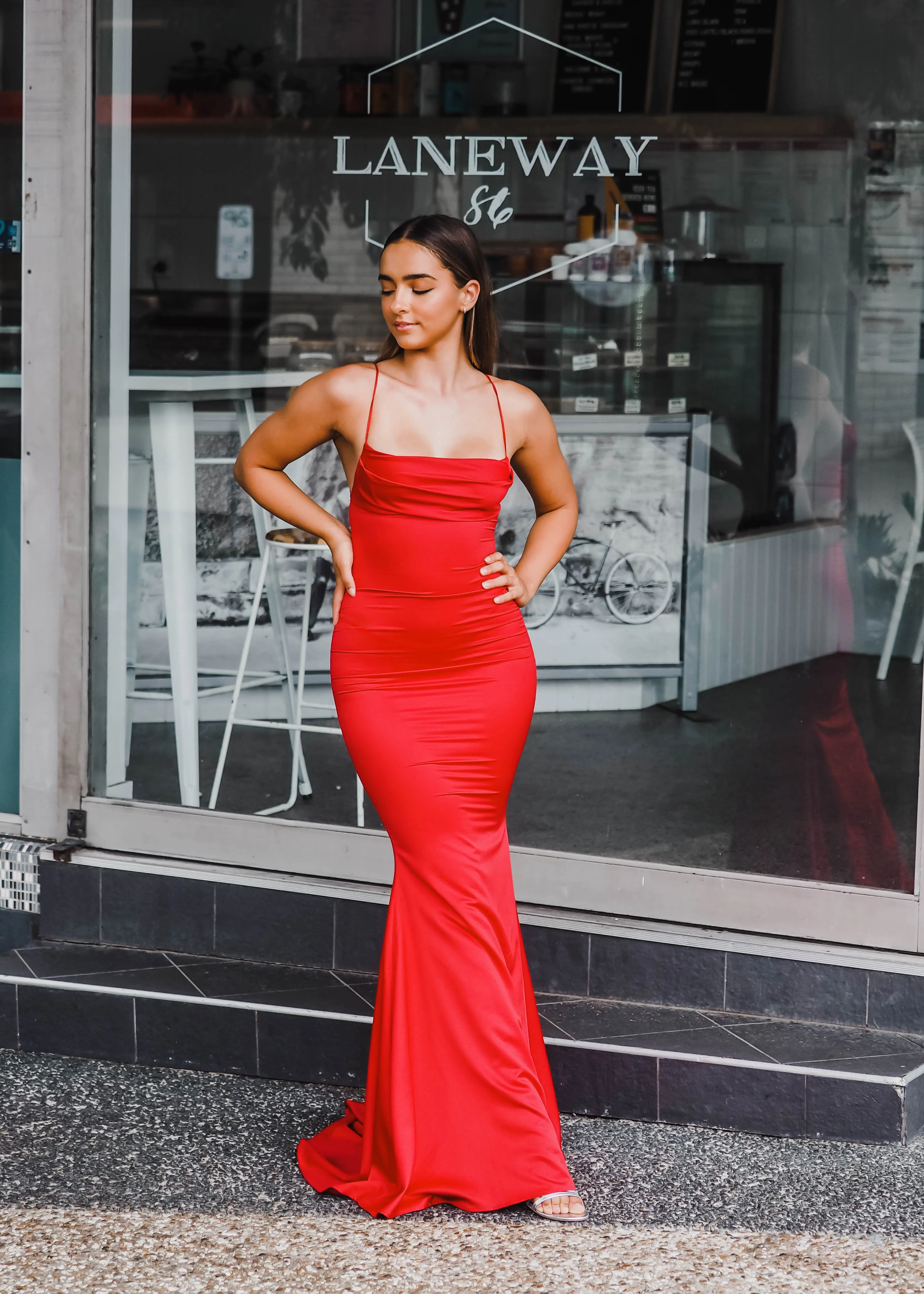 Vibrant satin dress cowl neck top mermaid dress
