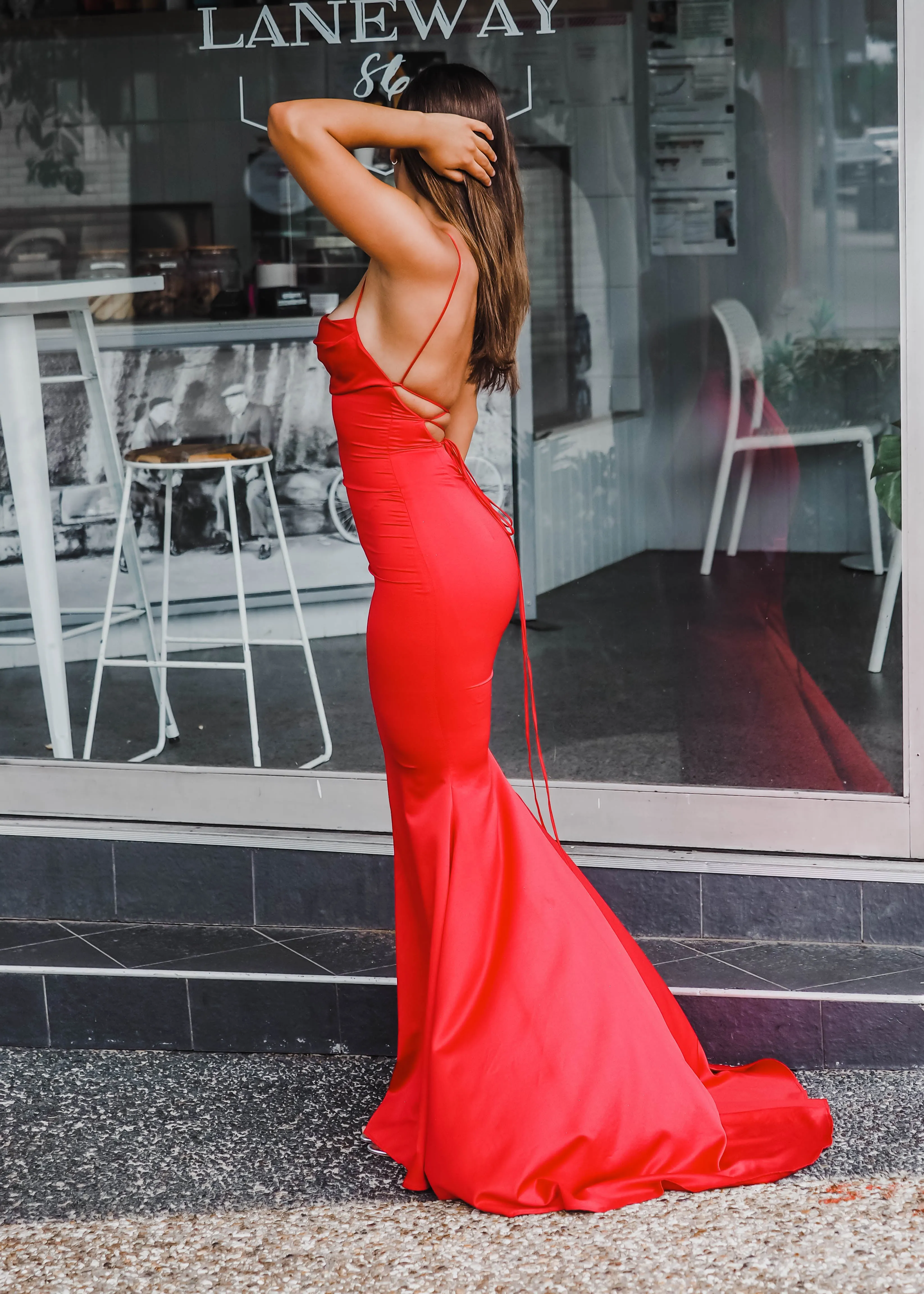 Vibrant satin dress cowl neck top mermaid dress