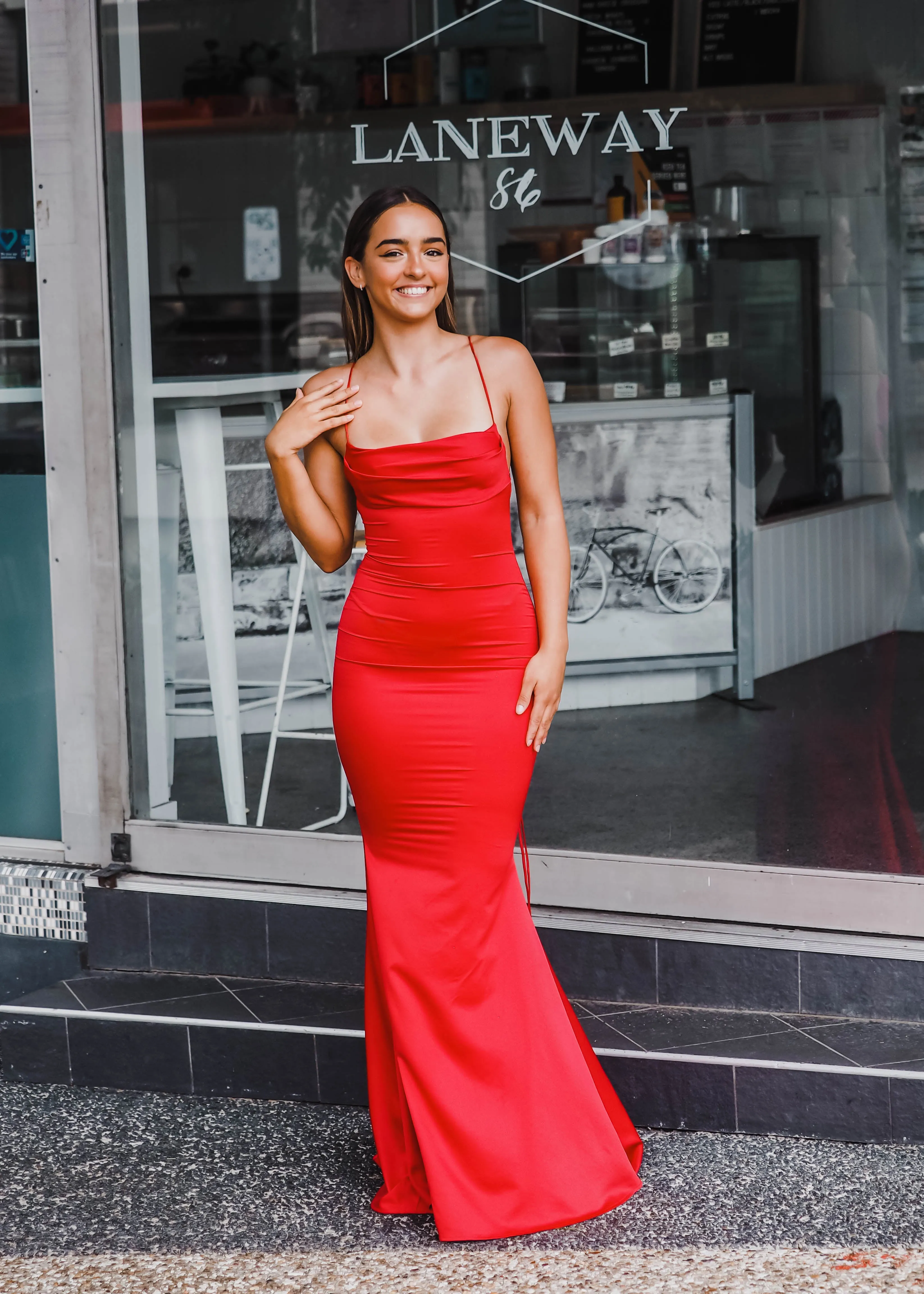 Vibrant satin dress cowl neck top mermaid dress