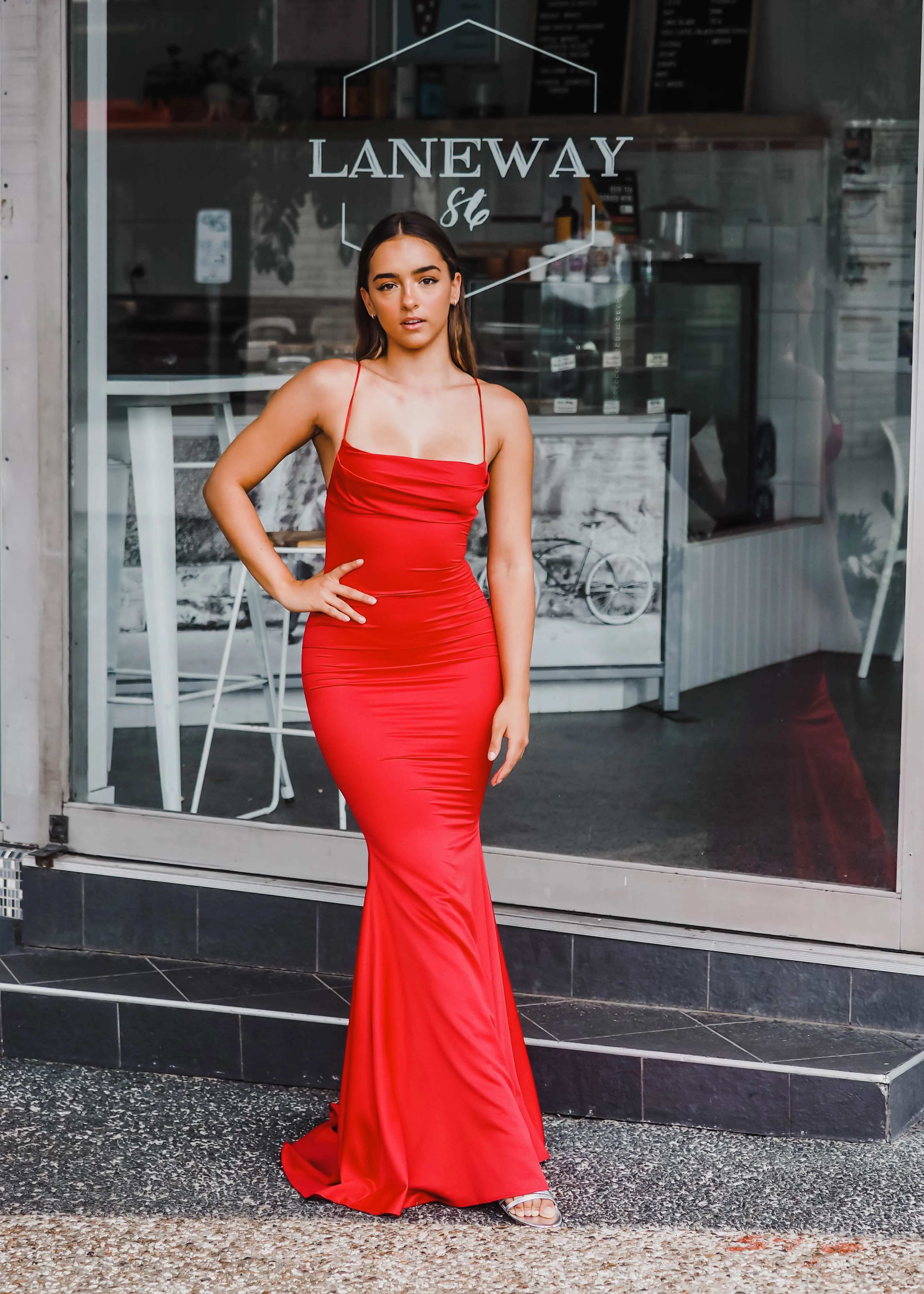 Vibrant satin dress cowl neck top mermaid dress