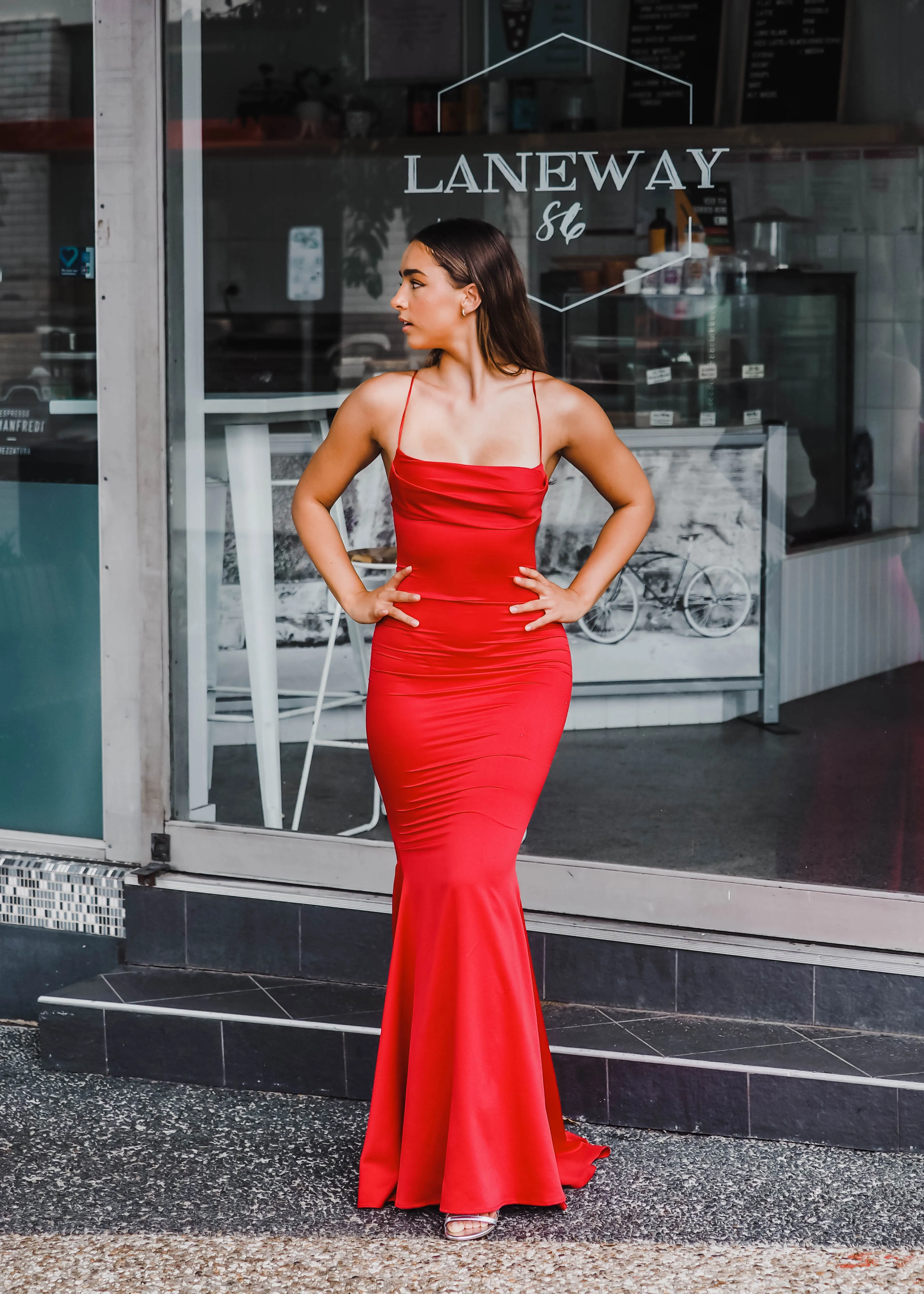Vibrant satin dress cowl neck top mermaid dress