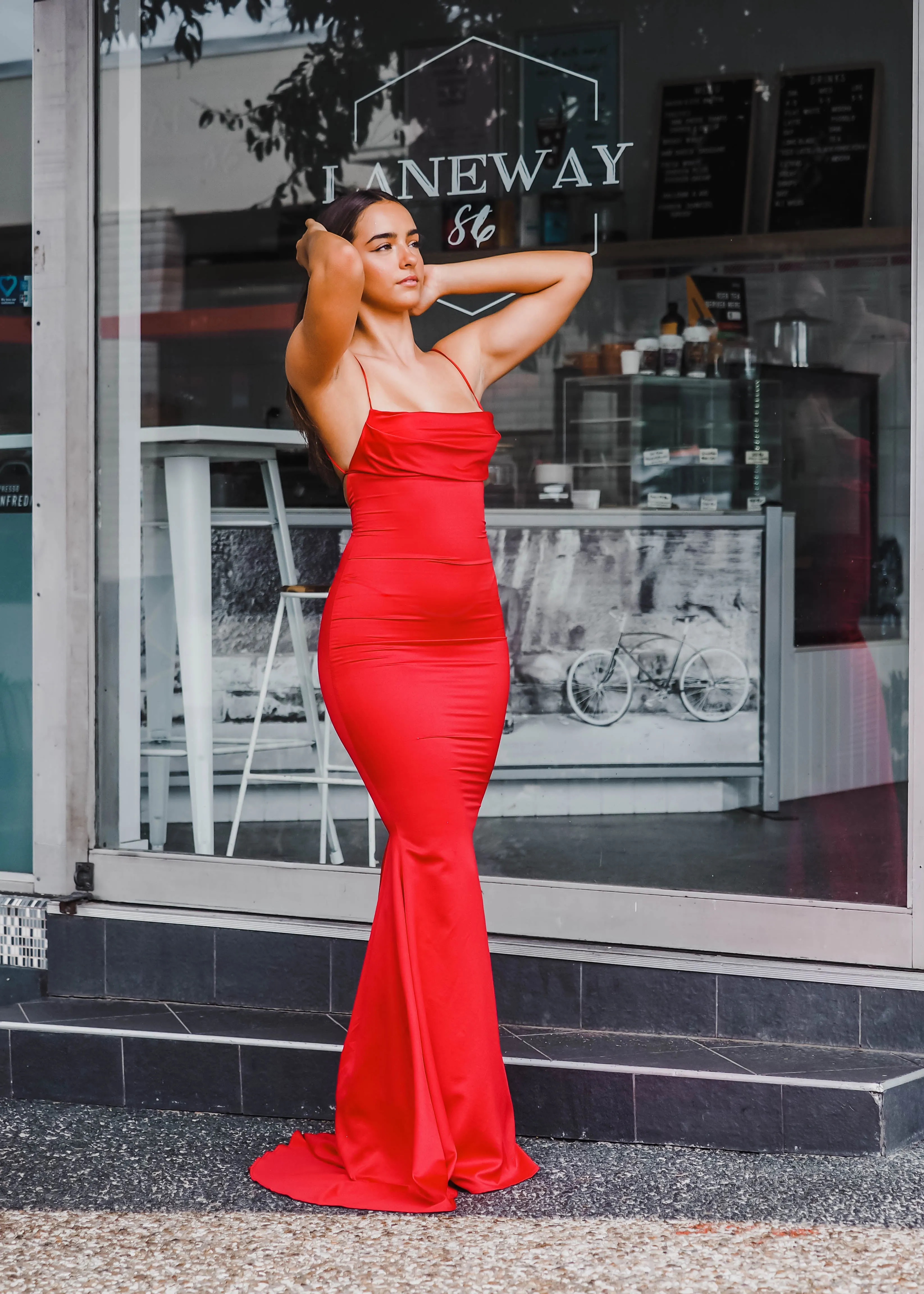 Vibrant satin dress cowl neck top mermaid dress