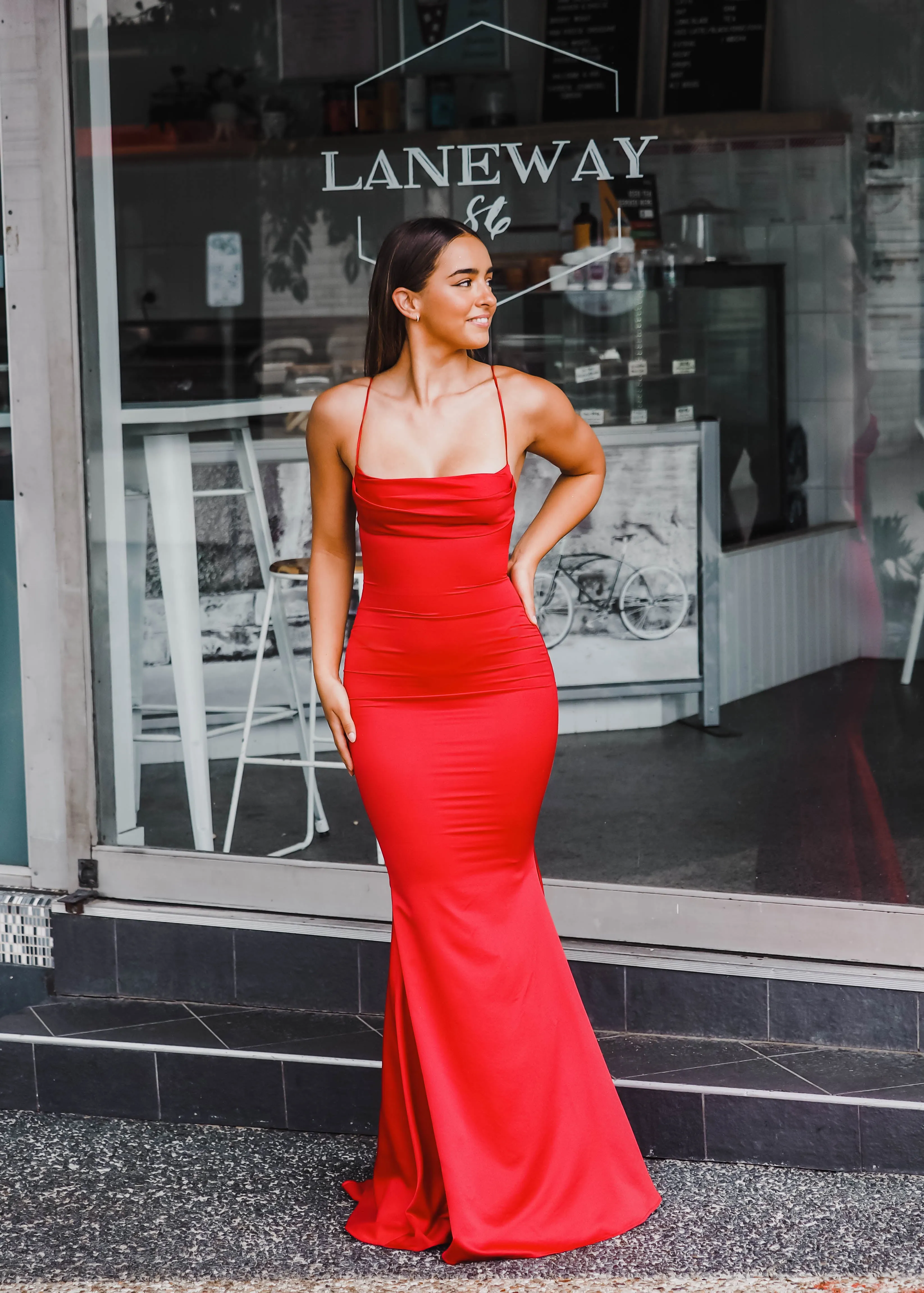 Vibrant satin dress cowl neck top mermaid dress