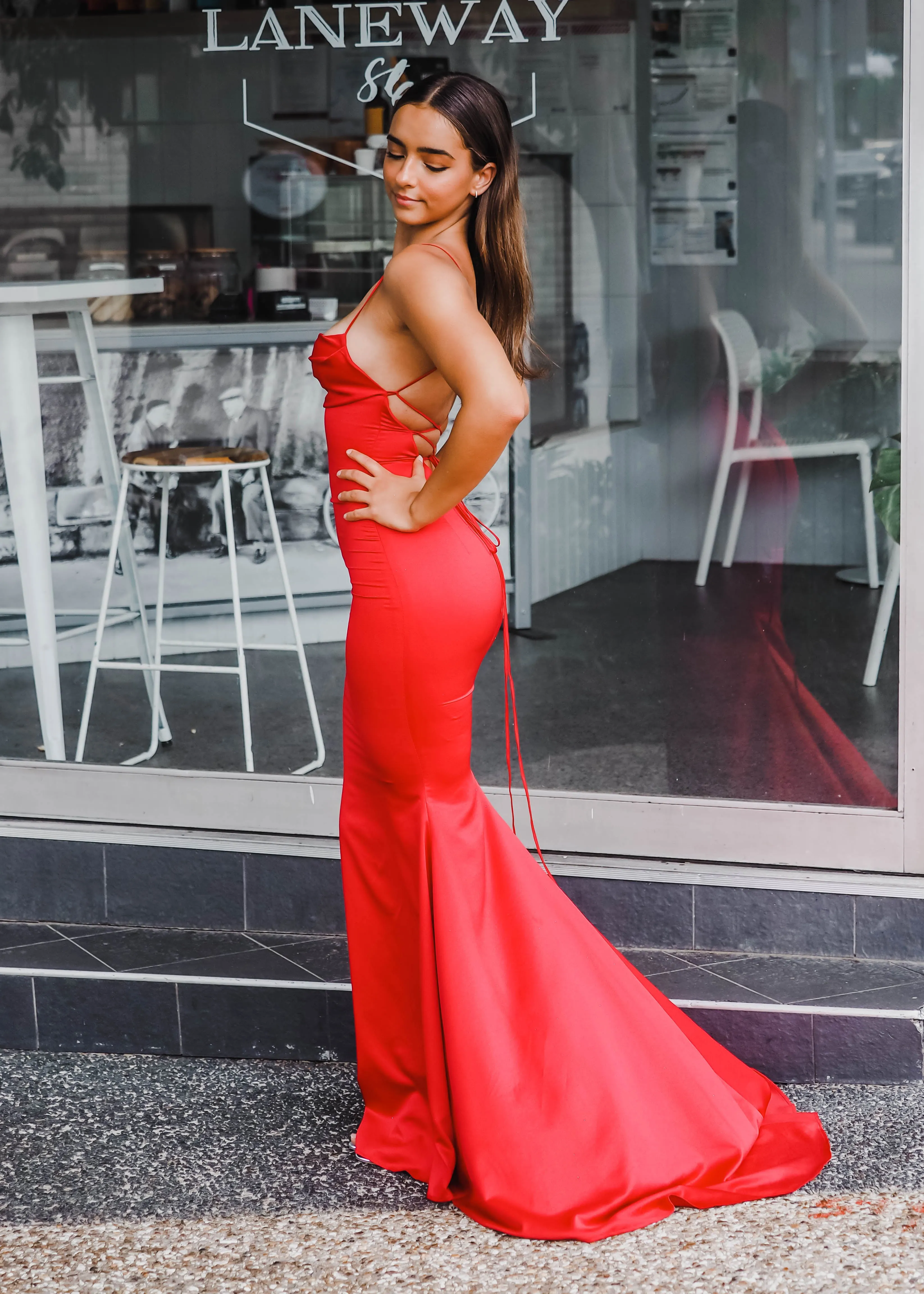 Vibrant satin dress cowl neck top mermaid dress