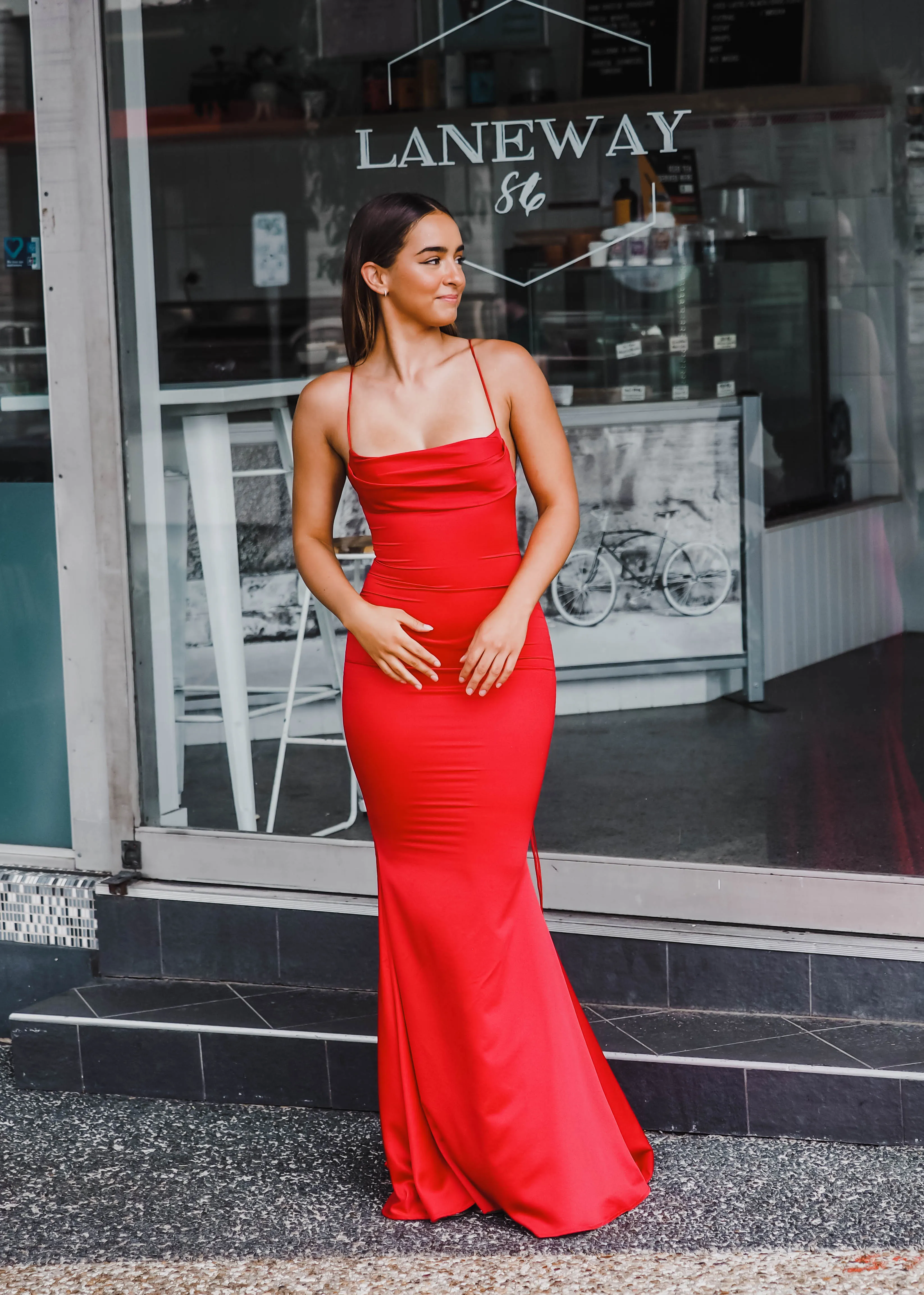 Vibrant satin dress cowl neck top mermaid dress