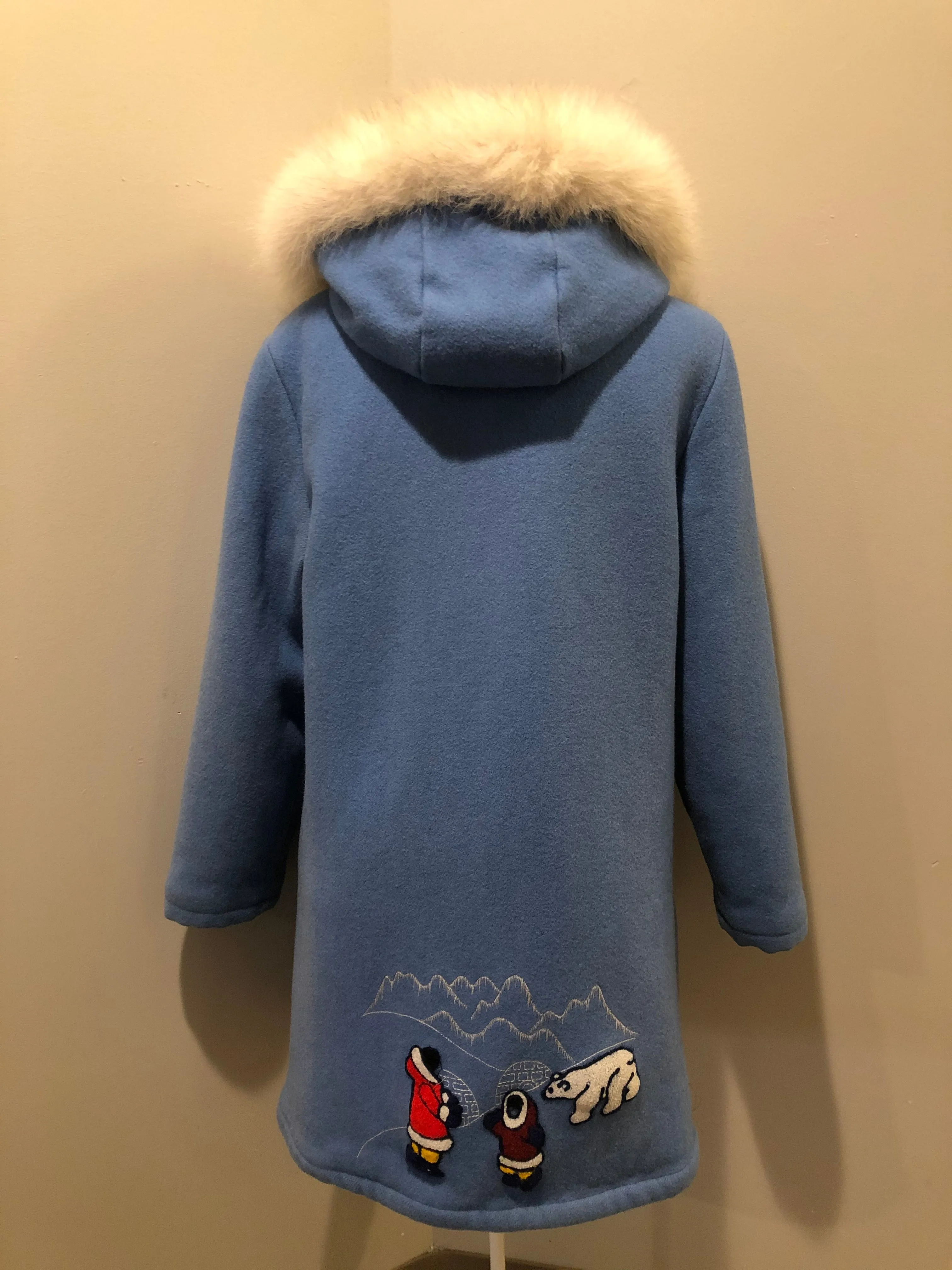 Vintage Northern Sun Light Blue Northern Parka with Arctic life motif, Made in Canada, SOLD