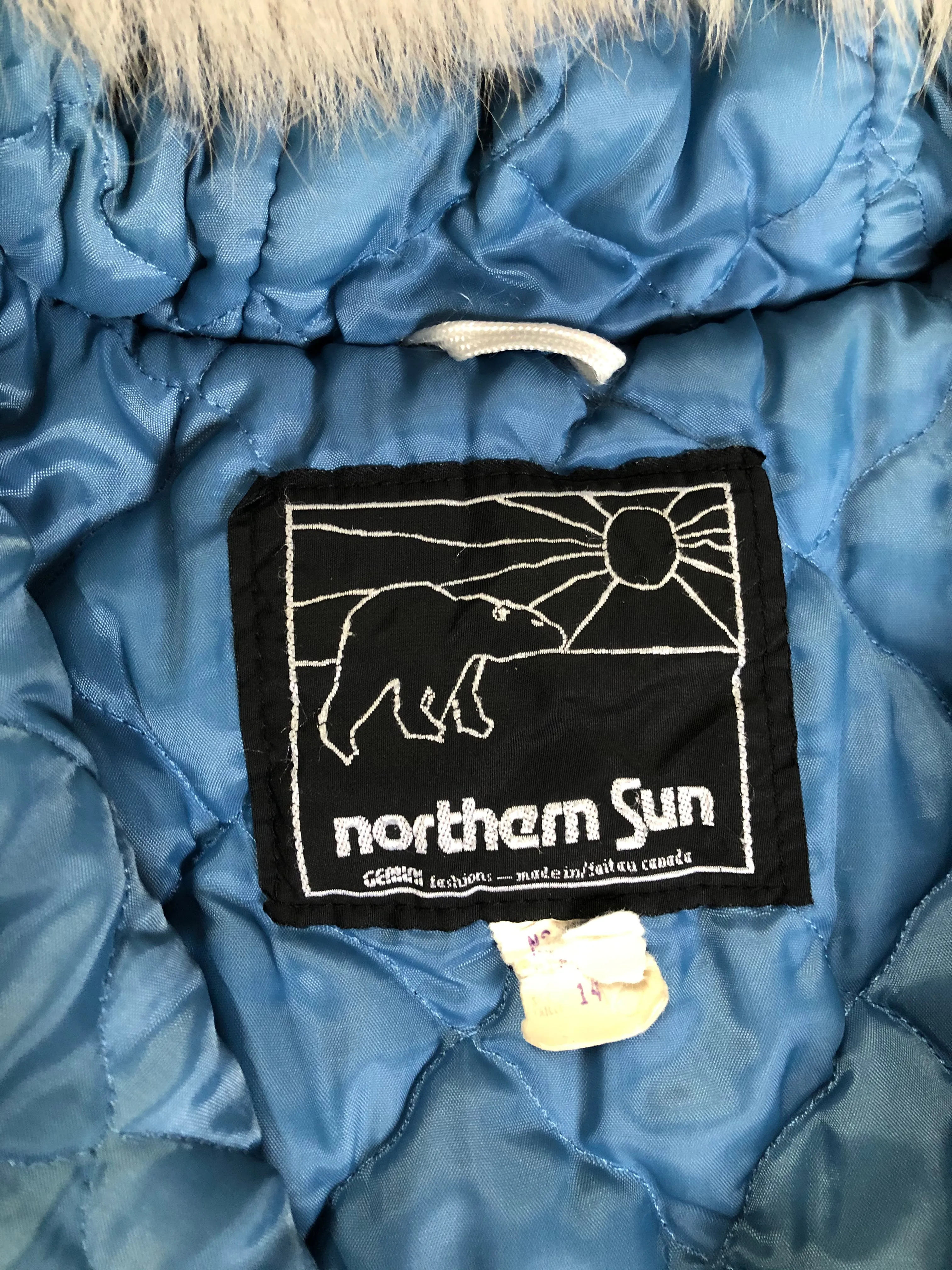 Vintage Northern Sun Light Blue Northern Parka with Arctic life motif, Made in Canada, SOLD