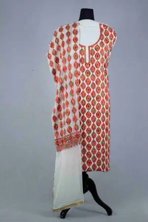 White  Color Silk Cotton Kashmiri Embroidered Designer Suit Salwar Kameez With Dupatta