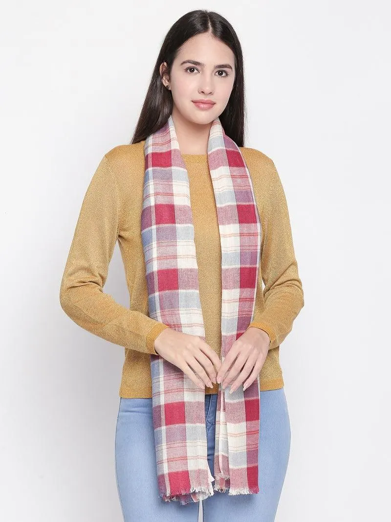 Women Red & Blue Checked Scarf