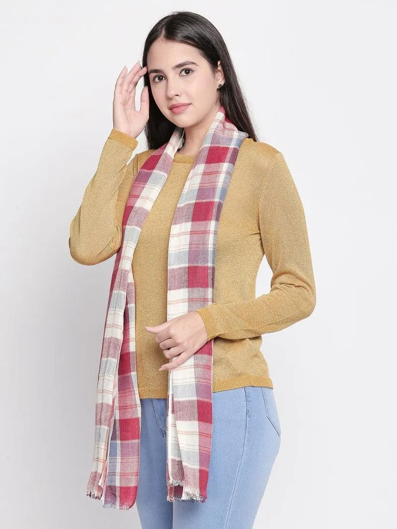 Women Red & Blue Checked Scarf