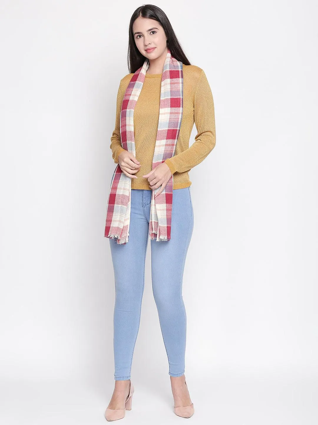 Women Red & Blue Checked Scarf