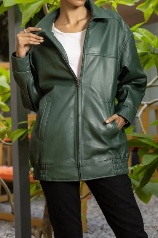Womens Oversized Green Leather Jacket