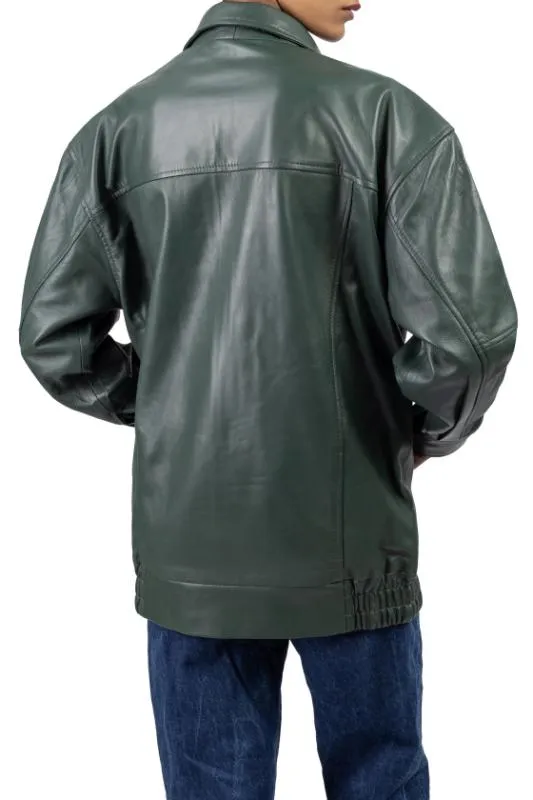 Womens Oversized Green Leather Jacket
